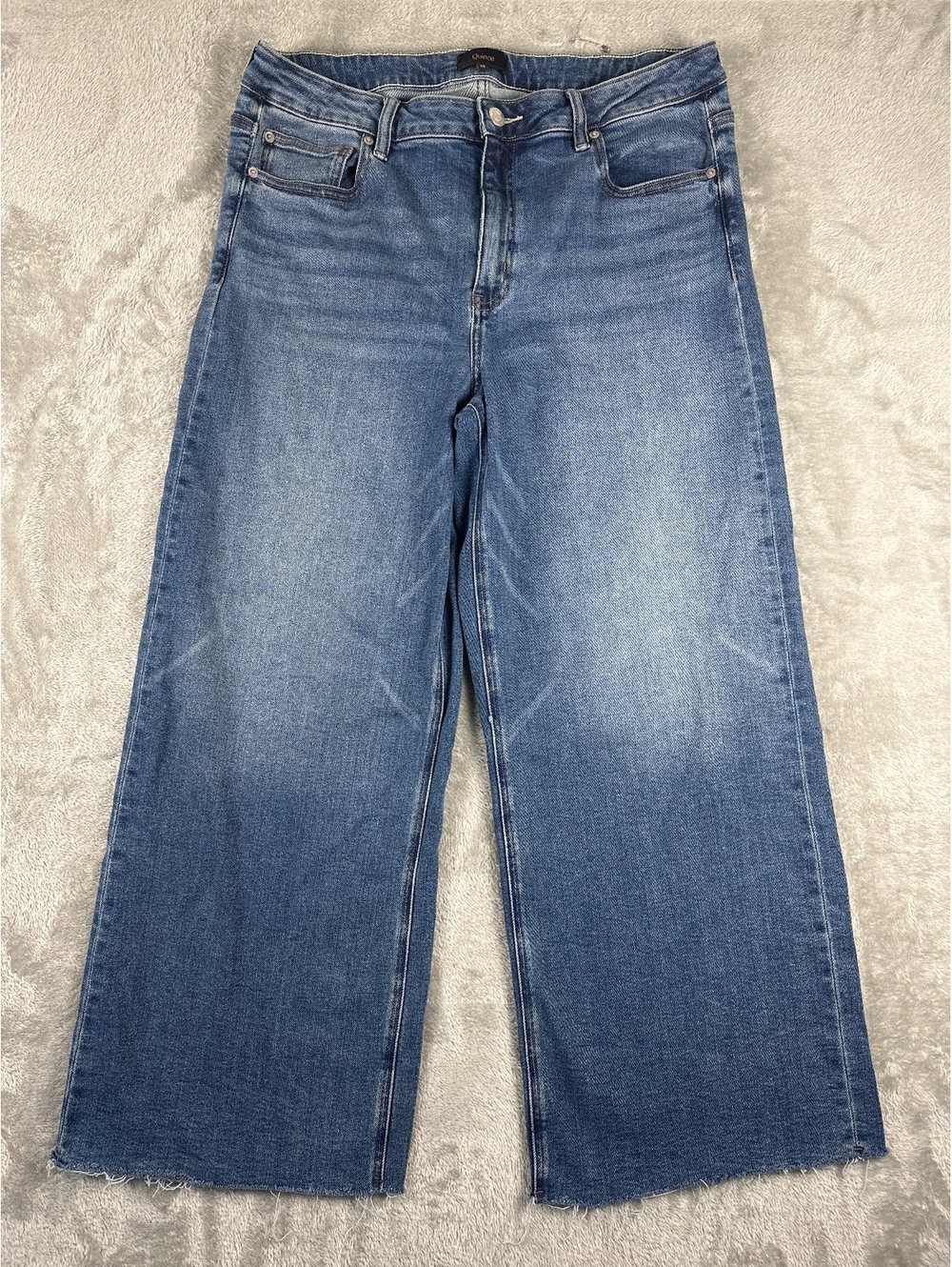 Quince Bella Stretch Wide Leg Jeans Womens 33 High Rise Twilight Blue Fray Plus - Picture 2 of 10